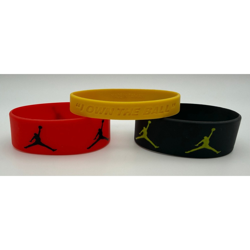 Vintage Nike Air Jordan Silicone Wristbands Set Red Black Yellow I Own The Ball